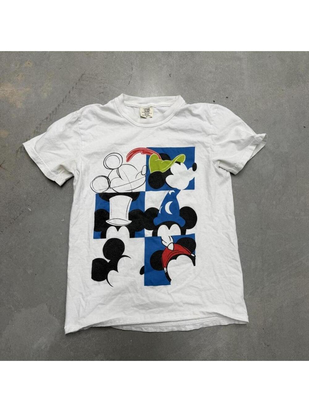 2000s Disney Mickey Mouse Graphic T Shirt Small White Color Block Character Tee